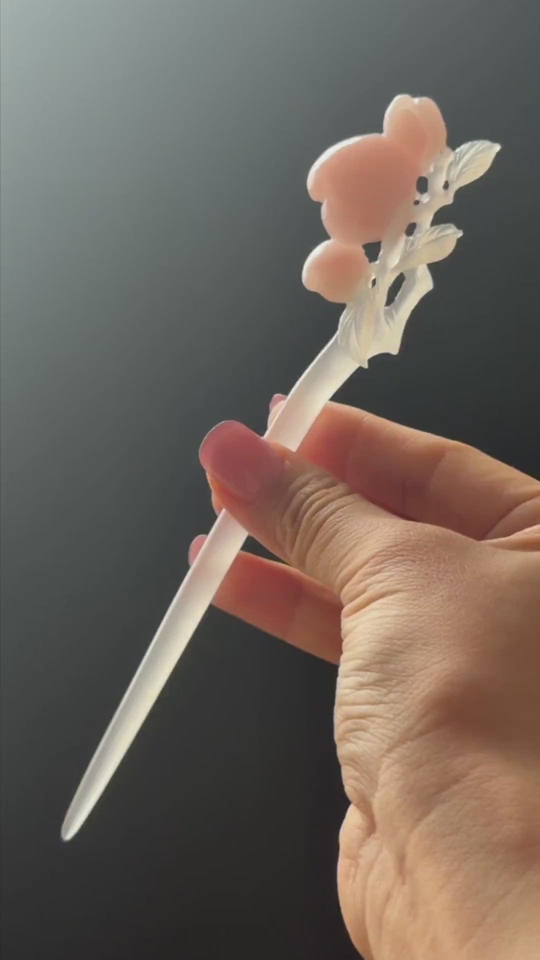 Xiu Jade Serpentine Hand Carved Pink Peach Hair Pin: White & Pink Jade Handcrafted Hair Stick 3D stone carving Hanfu antique Hair Jewelry