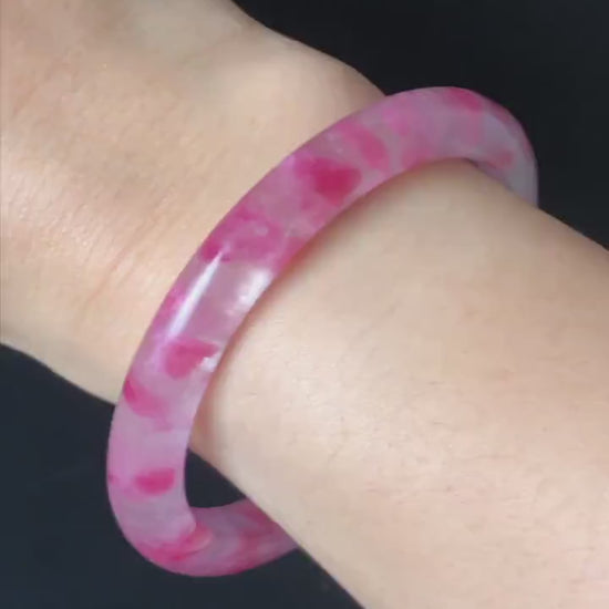 58.2mm Premium Ultra-rare Natural Icy Rhodonite Crystal Gemstone Bangle: Cherry Blossom Flowers, Sakura Rain, Plum Blossom, Healing Stone