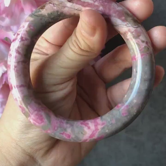 57.2mm Natural Rhodonite Stone Bangle | Baby Pink & Blue | Blueberry and Strawberry Milkshake  | Crystal Gemstone Bracelet Healing Stone