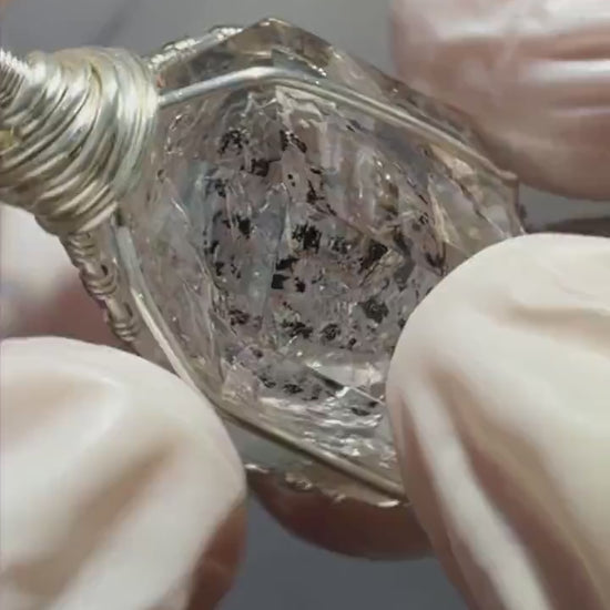 Enhydro Quartz (Herkimer Diamond) Wrapped Wire Pendant Adjustable Necklace:  Moving Sand Waterfall! Rare Polished Crystal Charm