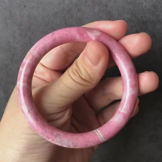 52.6mm Premium Natural Rhodonite Stone Bangle | Pink Sakura in the Spring | Cherry Blossom | Crystal Bangle Gemstone Jewelry | Healing Stone