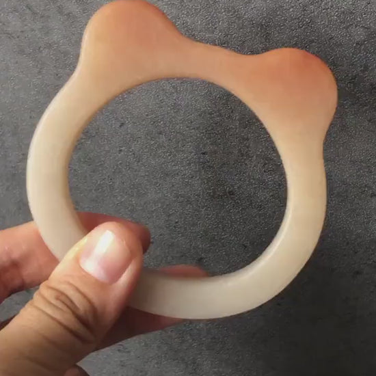 54mm Custom Size Natural SheTaicui jade (Quartzite) Carved Kitten Cat Ears Bangle Bracelet | Caramel Toast | Gradient Coral | Crystal