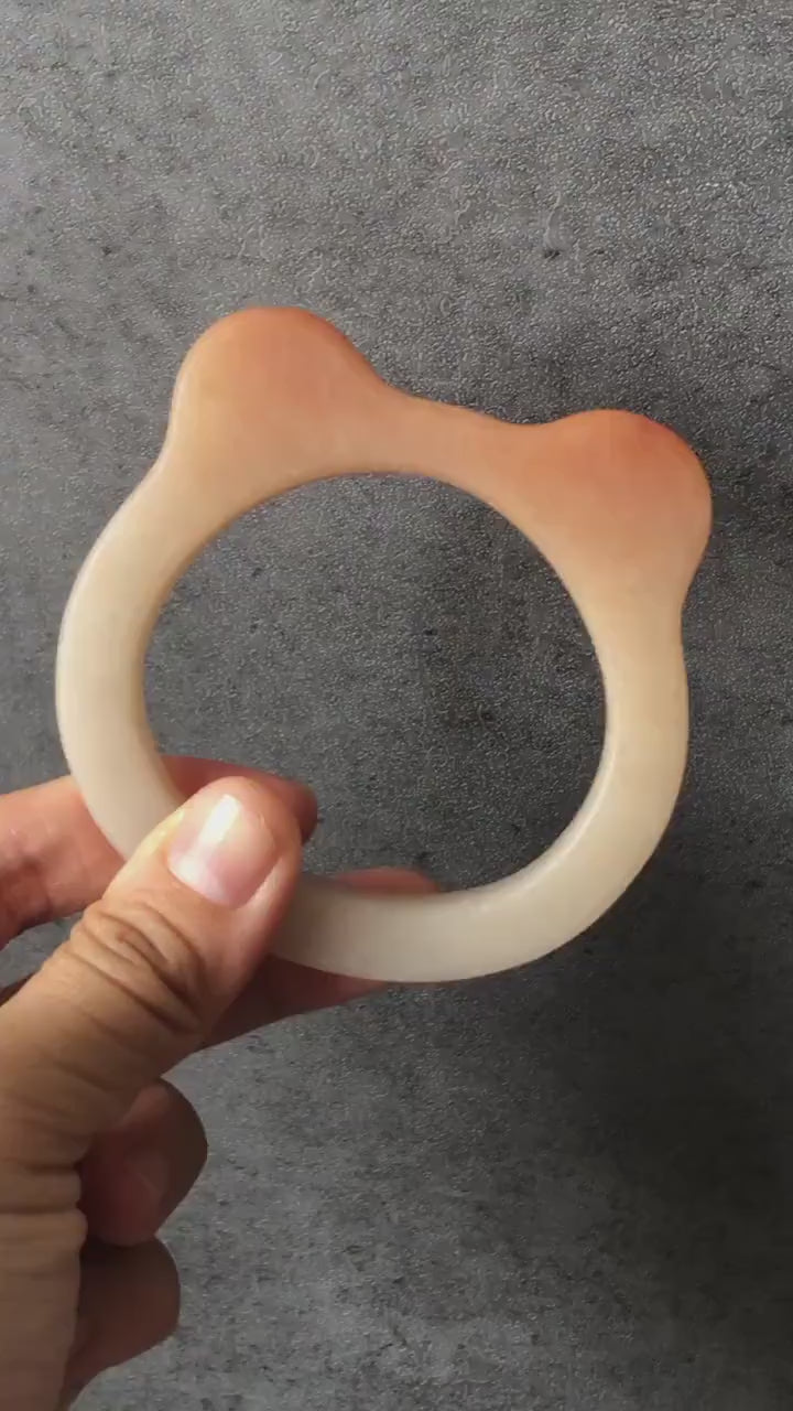 54mm Custom Size Natural SheTaicui jade (Quartzite) Carved Kitten Cat Ears Bangle Bracelet | Caramel Toast | Gradient Coral | Crystal